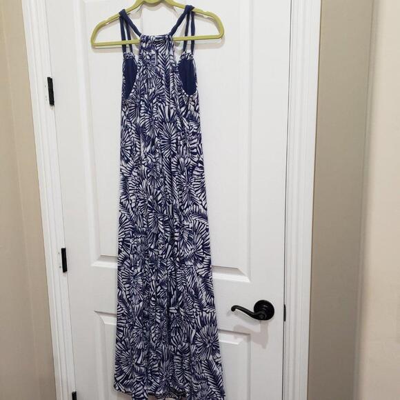 Garnet Hill Womens Gauze Maxi Dress Size PS Blue White Batik Pattern Boho Beach - Picture 5 of 6